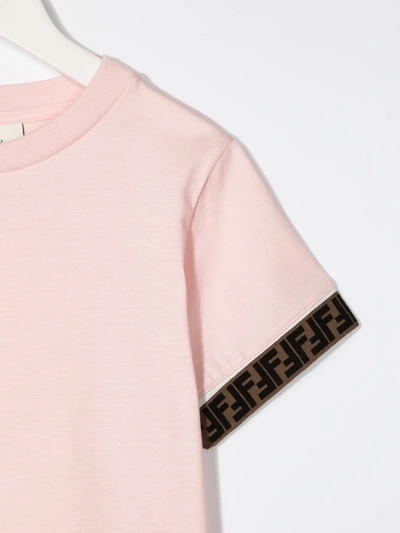 Shop Fendi Logo-trim T-shirt In Pink