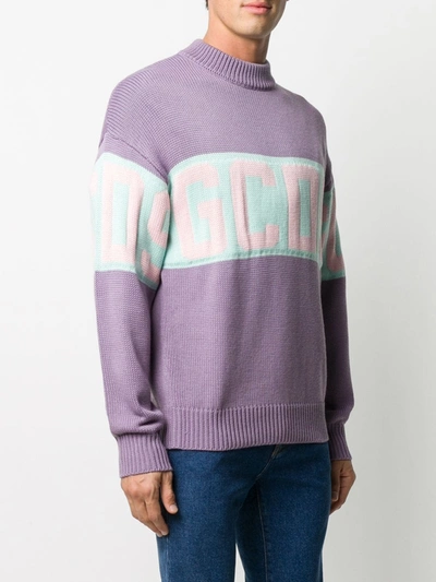 Shop Gcds Logo Knit High Neck Jumper In Purple