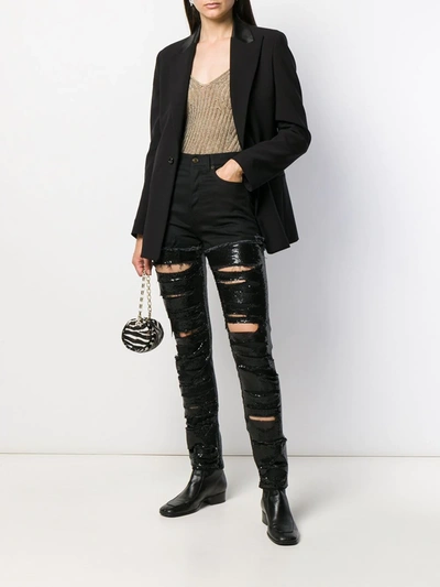 Saint Laurent Sequin-embellished Ripped Skinny Jeans In Black