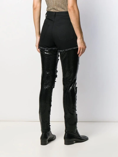 Shop Saint Laurent Sequin-embellished Ripped Skinny Jeans In Black