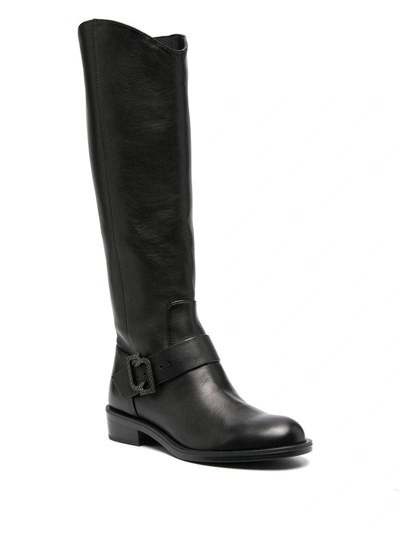 Shop Liu •jo Logo-buckle Riding Boots In Black