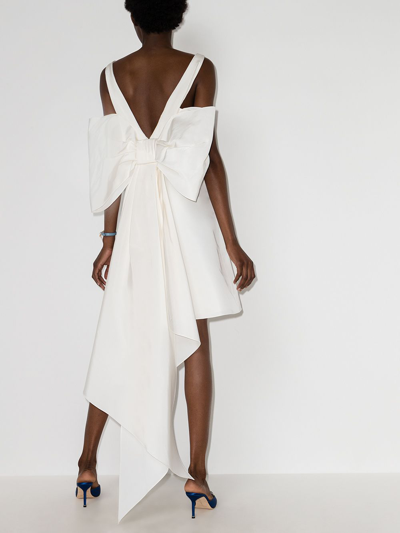 Shop Carolina Herrera Oversize-bow Silk Mini Dress In White