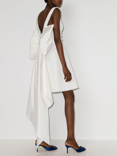 Shop Carolina Herrera Oversize-bow Silk Mini Dress In White