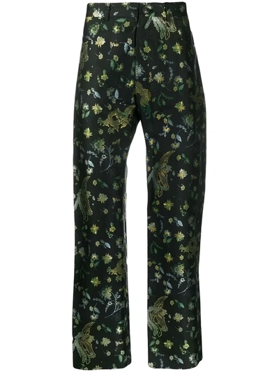 Shop Martine Rose Floral & Bird Embroidered Trousers In Black