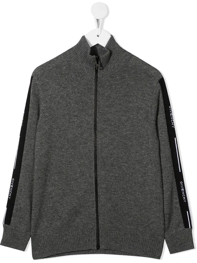 Shop Givenchy Logo Panel Zipped Cardigan In Grey