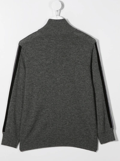 Shop Givenchy Logo Panel Zipped Cardigan In Grey