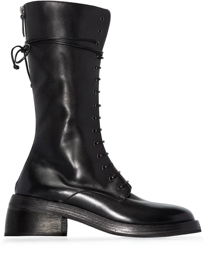 BLACK LACE-UP LEATHER BOOTS