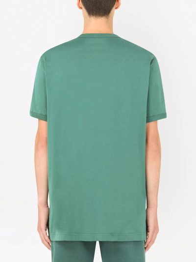 Shop Dolce & Gabbana Embroidered Cotton T-shirt In Green