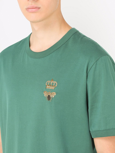 Shop Dolce & Gabbana Embroidered Cotton T-shirt In Green