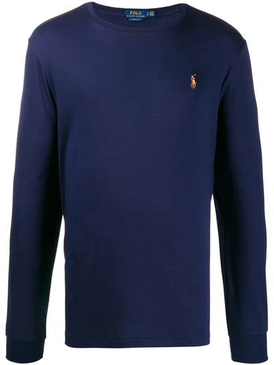 Shop Polo Ralph Lauren Logo Embroidered Long-sleeve T-shirt In Blue