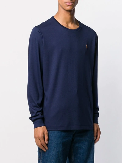 Shop Polo Ralph Lauren Logo Embroidered Long-sleeve T-shirt In Blue