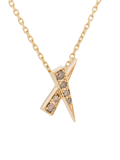Shop Daou 18kt Yellow Gold Kiss Diamond Pave Pendant Necklace