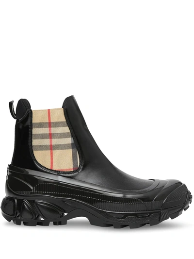 Shop Burberry Vintage Check Detail Coated Canvas Chelsea Boots In Black