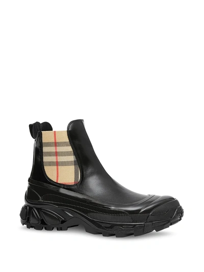 Shop Burberry Vintage Check Detail Coated Canvas Chelsea Boots In Black