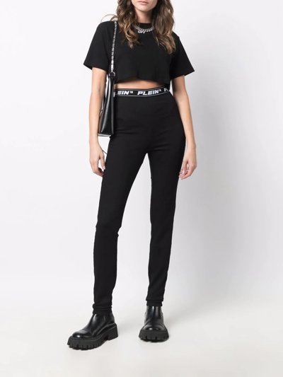 Philipp Plein Gem Logo-waistband Leggings In Schwarz