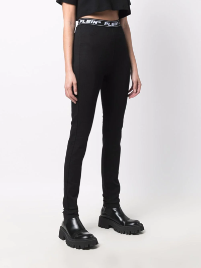 Philipp Plein Gem Logo-waistband Leggings In Schwarz