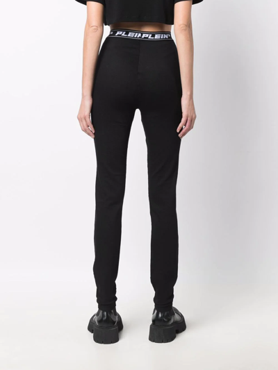 Philipp Plein Gem Logo-waistband Leggings In Schwarz