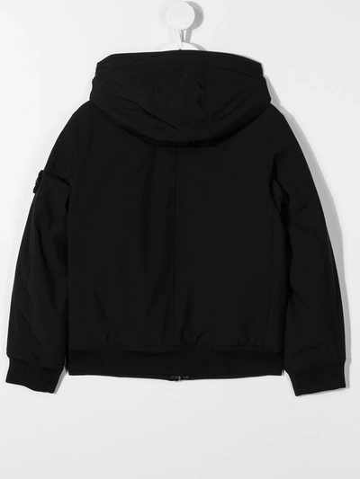 Shop Stone Island Junior Hooded Logo Patch Jacket In Black