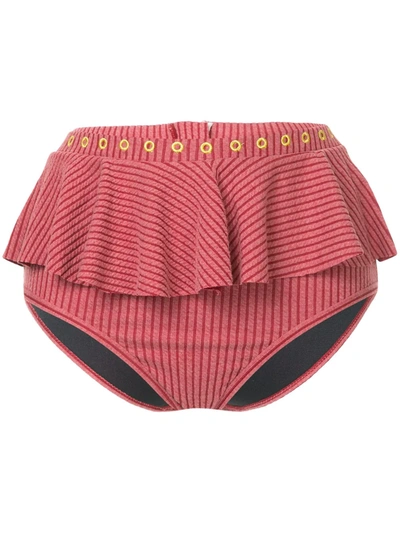 Shop Duskii Venice Ruffled Bikini Bottoms In Red