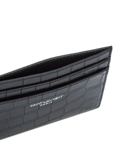 Shop Saint Laurent Crocodile-embossed Leather Cardholder In Black