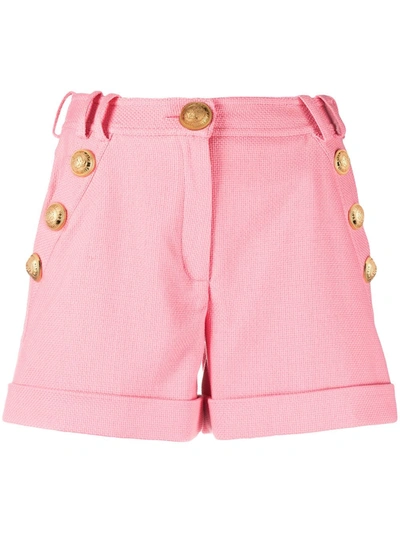 Shop Balmain Button Detail Shorts In Pink