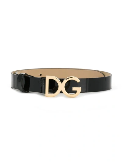 Shop Dolce & Gabbana Dg-buckle Patent Leather Belt In Black