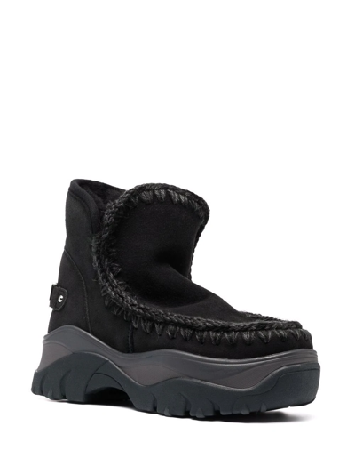 Mou Chunky Eskimo Sneake Low Heels Ankle Boots In Black Leather In Schwarz
