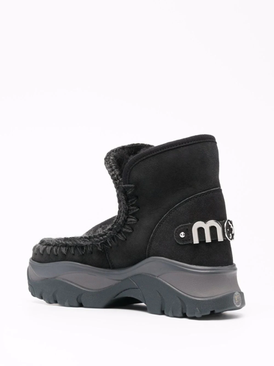 Mou Chunky Eskimo Sneake Low Heels Ankle Boots In Black Leather In Schwarz