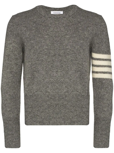 Shop Thom Browne 4-bar Crew-neck Shetland Wool Jumper In Grey