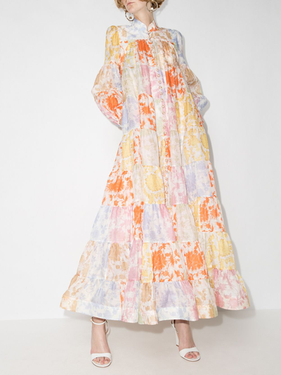 Shop Zimmermann Postcard Lantern Floral-print Maxi Dress In White