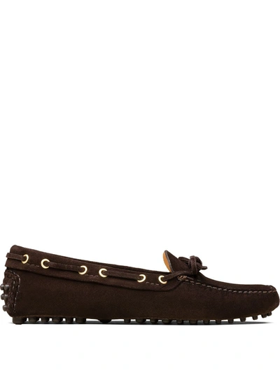 Shop Car Shoe Lace-up Suede Loafers In Black