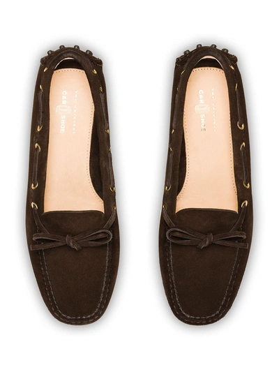Shop Car Shoe Lace-up Suede Loafers In Black