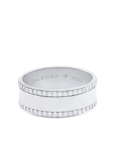 Shop Alessa 18kt White Gold Diamond Spectrum Border Ring In Silver