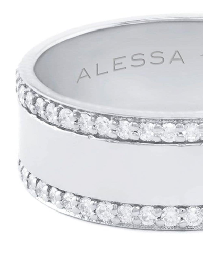 Shop Alessa 18kt White Gold Diamond Spectrum Border Ring In Silver