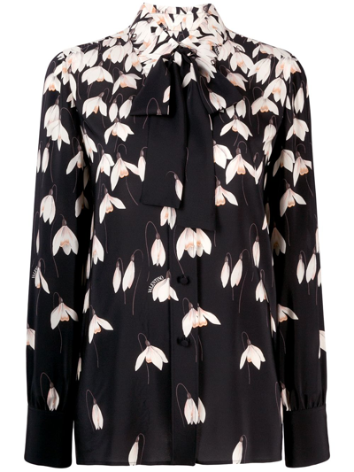 Shop Valentino Printed Long-sleeve Blouse In Black