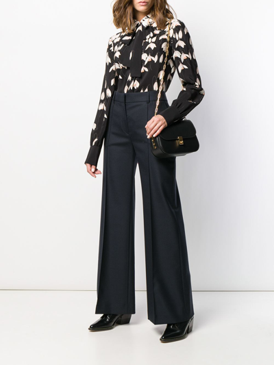 Shop Valentino Printed Long-sleeve Blouse In Black