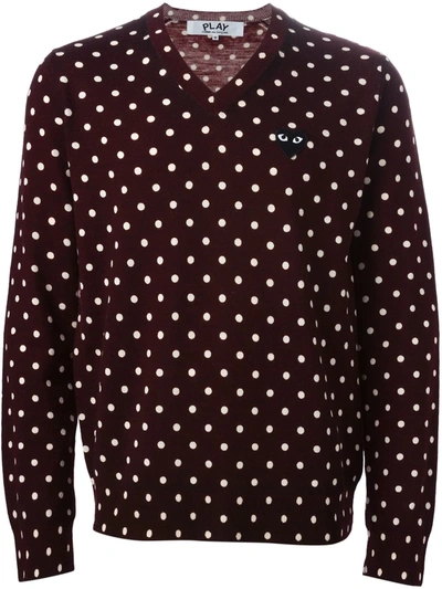 Comme Des Garçons Play Polka-dot Print V-neck Sweater In Brown