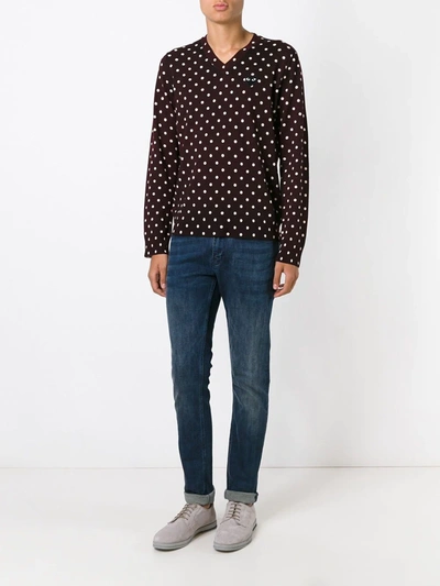 Comme Des Garçons Play Polka-dot Print V-neck Sweater In Brown