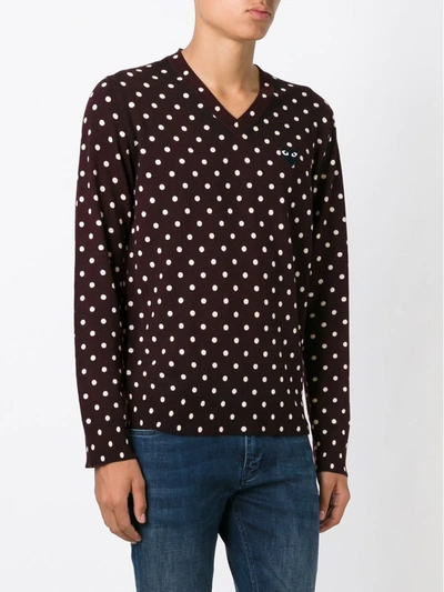 Comme Des Garçons Play Polka-dot Print V-neck Sweater In Brown