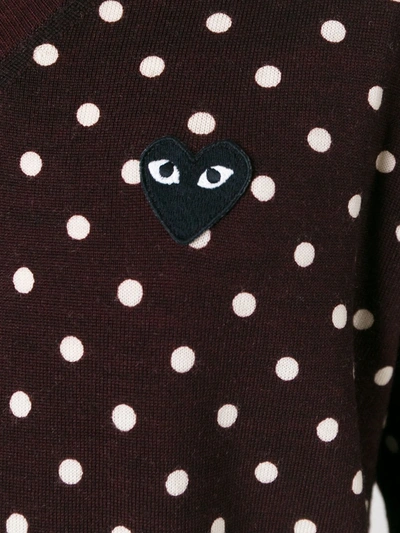 Comme Des Garçons Play Polka-dot Print V-neck Sweater In Brown