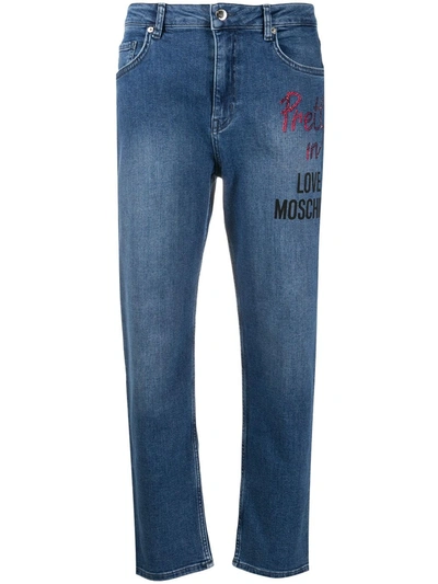 Shop Love Moschino Logo Print Straight-leg Jeans In Blue