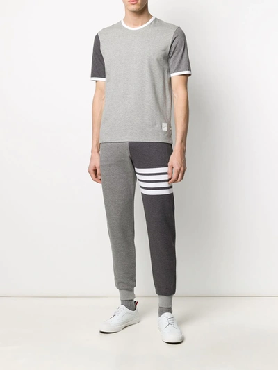 Shop Thom Browne Tonal Short-sleeve Cotton Ringer T-shirt In Grey