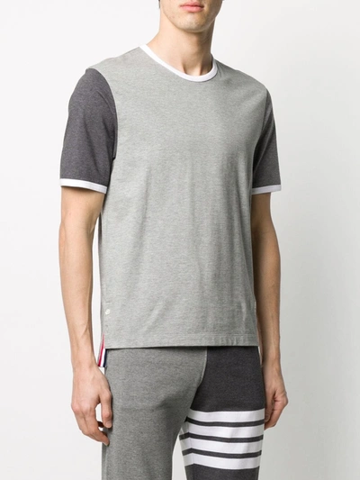 Thom Browne Contrast Sleeve Crewneck Cotton Ringer T-shirt In Grey