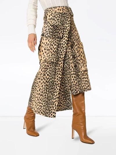 Shop Jacquemus Leopard Print Asymmetric Midi Skirt In Brown