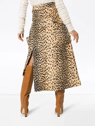 Shop Jacquemus Leopard Print Asymmetric Midi Skirt In Brown