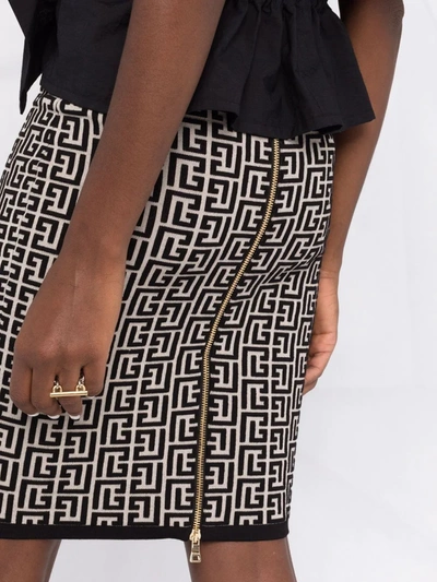 Shop Balmain Monogram Jacquard Skirt In Black