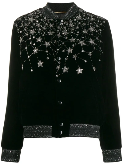 Shop Saint Laurent Crystal-embroidered Bomber Jacket In Black