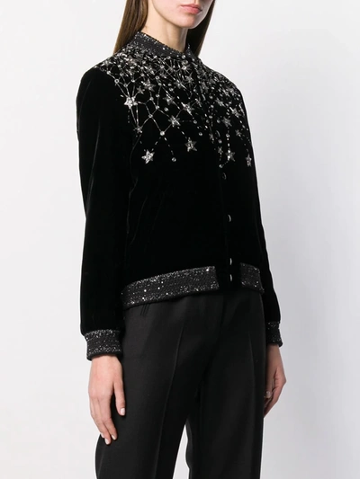 Shop Saint Laurent Crystal-embroidered Bomber Jacket In Black