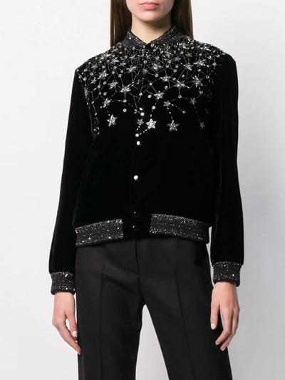 Shop Saint Laurent Crystal-embroidered Bomber Jacket In Black