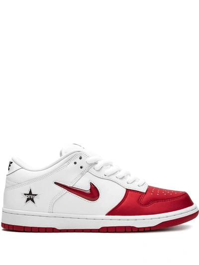 Shop Nike X Supreme Sb Dunk Low "jewel Swoosh Red/white" Sneakers